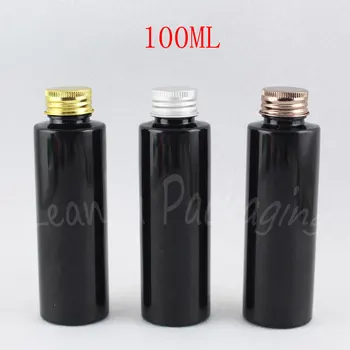 100ML Negru Umăr Plat Sticla de Plastic Cu Capac de Aluminiu , 100CC Toner / Lotiune Ambalaj de Sticlă , Gol Container Cosmetice