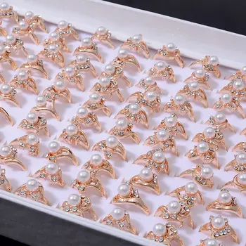 10buc/lot se Amestecă Stil Imitație de Perle Inele Pentru Femei Fete Cristal Stras Benzile de Nunta en-Gros Bijuterii Cadou
