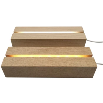 2 Buc Lampă cu LED-uri de Afișare de Bază de Lemn USB LED Lampa de Bază Desktop de Afișare de Bază DIY Acril Panou Decor (Lumina Calda)