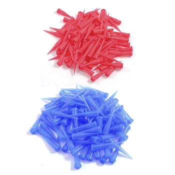 200 Buc Plastic Conice Pinhead Lipici Distribuitor Ac De Calibrul 25, 0.26 Mm Dimensiunea De Deschidere, Roșu Și De Calibru 22, 0,41 Mm Dimensiunea De Deschidere, Albastru