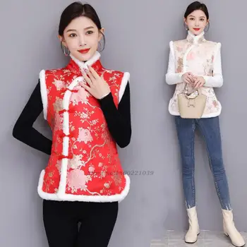2022 chineză stil fără mâneci jacheta femei stand guler vesta vintage flower print naționale vesta traditionala retro vesta