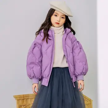 2022 coreeană de Moda pentru Copii Haine de Iarnă Alb Rață Jos Liber Casual cu Glugă Haine Cald în Jos Jacheta Pentru Fete A699