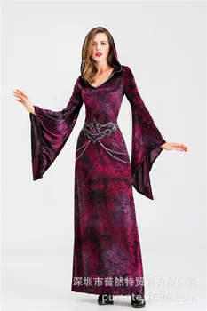 2022 Noua Moda De Craciun Listarea Goth Femei Rochie Lungă Flare Sleeve Hanorac Cu Guler Subțire Pulover Stil Gotic Doamna Maxi Rochie