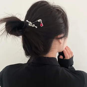 2022 Punk Sabie Chinezească Roșu Stras Hairwear Temperament Nou la Modă, Metal, Agrafe de păr pentru Femei Fete Accesorii de Par Cadouri