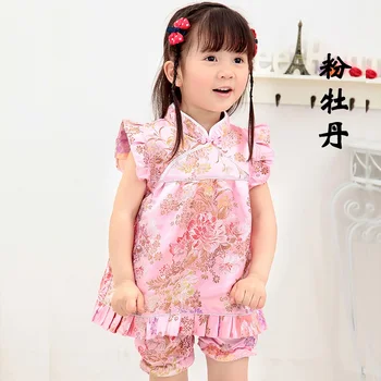 2022 Stil Chinezesc Florale Qipao Seturi de Copii de Anul Nou Chinezesc Rochii Scurte, Pantaloni Cheongsam