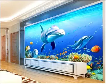3D picturi murale tapet personalizat photo wallpaper 3D Mediteraneene murală lumii subacvatice de corali grup de delfini, hârtie de perete