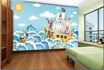 3d tapet personalizat murală non-țesute wal autocolante Hd mână-trase de desene animate corabie de pirați pictura podoabă TV setarea 3d hârtie de perete