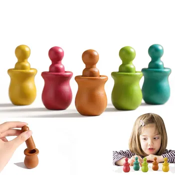 5pc/10pc Copil Papusa de Lemn Jucărie de Culoare Butoi de Lemn Cuier Păpușă Jucărie Bloc Dezvoltare Educațională Jocuri de Potrivire pentru Childs
