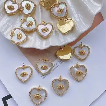 6Pcs,Noua Moda Colier Pandantiv Inima Placat cu Aur Zircon Micro Coajă de Dragoste Inima și Ochiul Pandantiv Colier Pentru Femei Fete