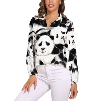 Acuarelă Panda Bluza Animal Print Drăguț Drăguț Grafic Bluze Femei Cu Maneca Lunga Cămașă De Bază De Toamnă Supradimensionat Sus