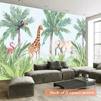 Acuarelă Pictate de Animale Junglă Tapet Camera Copilului Decor Dormitor pentru Copii Murală Girafa Drăguț desen Animat Personalizat Dimensiunea Wallpaper