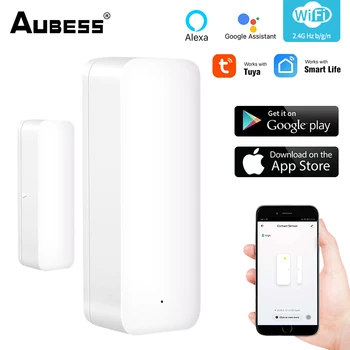 Aubess Tuya WiFi Inteligent Senzor de Usa Ușa Deschisă / Închisă Detectoare Wifi Alarmă Acasă Compatibil Cu Alexa Google Casa Tuya APP