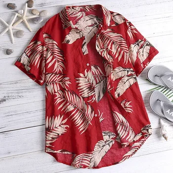 Bărbați Hawaiian Tricou Casual cu Maneci Scurte Print Floral Vacanță pe Plajă Plus Dimensiune Stand Guler Buton Pierde Bumbac Tropicale Topuri