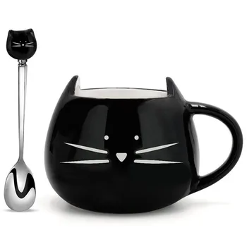Ceramica Pisica Drăguț Cani Cu Lingura Cafea Ceai Lapte Animal Cupe Ocupe de 400ml Drinkware Cadouri Frumoase