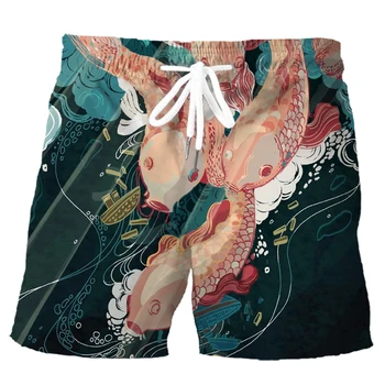 CLOOCL de Moda pantaloni Scurți de Sport Ukiyo-e Arta Pictura Animale Koi 3D Imprimate Buzunare Pantaloni de Vara Poliester Barbati Casual pantaloni Scurti