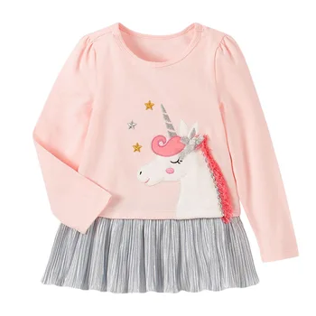 Copii Rochii 2021 Toamna Fetita Haine de Brand Dress Toddler Cadou Casual Bumbac Star Unicorn Appique Rochii pentru Copii De 2-7 Ani
