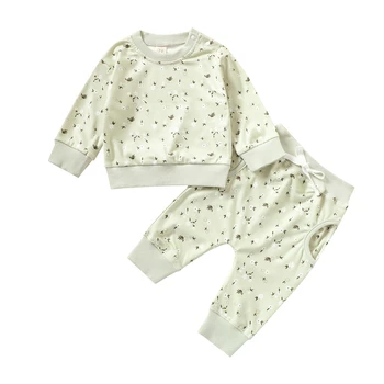 Copil Drăguț Copil Floral Print Set Haine cu Maneca Lunga O-neck T-shirt + Cordon Talie Pantaloni de Trening Pentru Copii de Fete