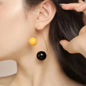 Coreeană Exagerat de Design Neagră și Bila Galbenă Mozaic Pandantiv Cercei Accesorii 2022 Moda Bijuterii Cadouri pentru Femei