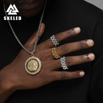 Creative Dolar Din Oțel Inoxidabil Pandantiv Colier Pentru Bărbați Și Femei Hip Hop Diamant Incrustate Cu Bijuterii Cadou