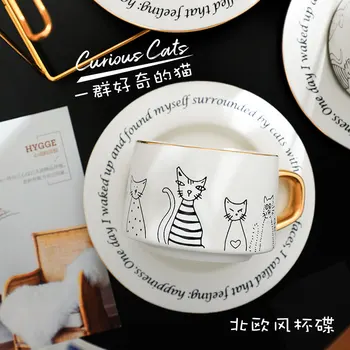 Creativitatea Înaltă Calitate, Cafea Ceasca si Farfurie Set Estetice Nordic Lux Cești de Cafea Ceramica Design Modern Caneca Cani Drăguț Cupa