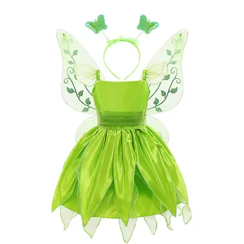 Crăciun Tinkerbell Rochie de Printesa pentru Fete Green Fairy Flori Elfi Copii Cosplay Rochie de Bal Rochie fancy Costume anime