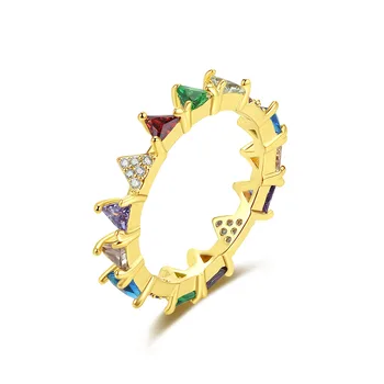 Culoare de aur Femei Deget Inelul Coroanei Stil Pierscionek cu Multiple Rainbow Cubic Zirconiu 2021 New Sosire Bijuterii