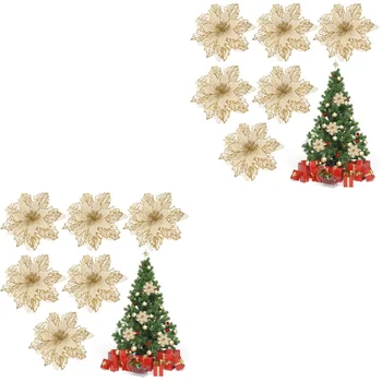 De Crăciun Ornamente De Aur Copac Flori Flori Poinsettiaornament Decorartificial Alb Largefake Decorative Decoratiuni Glitter