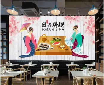 de hârtie de perete 3 d decor acasă personalizate pictura murala pe perete preparate din bucătăria Japoneză sushi doamna geisha mese foto tapet în camera de zi
