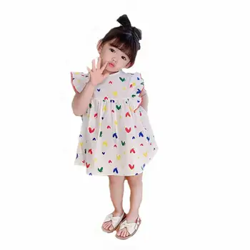 De vară pentru Copii Printesa Rochie Ciufulit de Zbor Maneca Fete din Bumbac coreean de Dragoste de Imprimare Rochii de 2-6 Ani