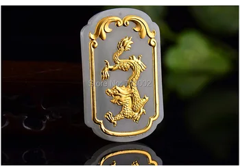De Vânzare la cald stil Nou 34K Gold Dragon Jad Jadeit Talisman Pandantiv Amuleta Cu Certificat de Bună Calitate