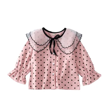 DFXD Copii Primavara Bluze 2020 Primăvară Anglia Stil Polka Dot Imprimare Dublu-stratificat Tricou Haine de Copil Fete Petrecere Bluza