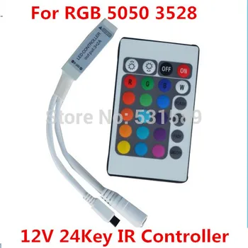 DHL 100BUC DC12V Mini 24key la Distanță Benzi cu Led-uri Controler IR RGB DC12V 24 Cheie Led RGB Controller Pentru SMD 3528 5050 5630 3014