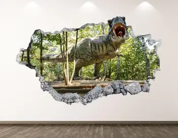 Dinozaur sălbatic Perete Decal - T-Rex 3D Distrus Arta de Perete Autocolant Decor Camera pentru Copii Vinil Acasă Poster Cadou Personalizat KD177