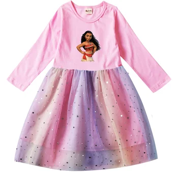 Disney, Moana Rochii de Petrecere Maneca Lunga Costum de Toamna Rochii pentru Fete Teen Copii Plasă de Bal Rochii