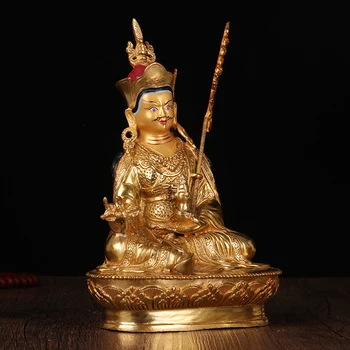En-gros Budist furnizează # eficace de Protecție # 8 inch Budismul aurire Padmasambhava Guru Rinpoche Buddha statuie din alama