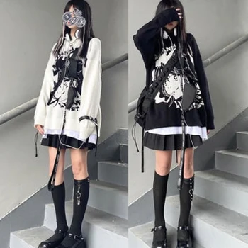 Fată Anime Stil Maneca Lunga, Hanorac Y2k Moda Coreeană Hoodies Femei Pulover 2022 Nou Toamna Iarna Punk Streetwear Tricou