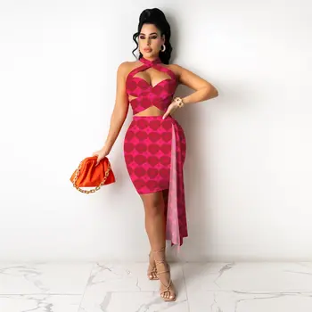 Femei Fusta Mini Costum Elegant de Moda Inima de Imprimare Dantela-up Sexy Slim Hip Femei Haine 2021 Toamna Urban Casual, cu Două Seturi de Piese