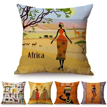 Femeie Africană Artă Africană Dancing Lady Impresia Decor Exotic Canapea Stil Arunca Perna Lenjerie Din Bumbac Pernă Acoperă
