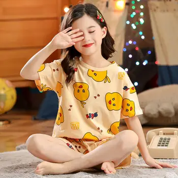 Fete De Vară Set De Pijama Din Bumbac Pentru Copii Haine Cu Mânecă Scurtă Homewear Pijamale Drăguț Copil Copil Sleepwear Set Dimensiunea De 8 10 Ani Purta