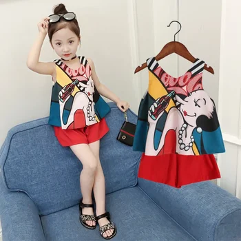Fete de Îmbrăcăminte Costum 2023 Vara Noi coreean Copii Desene animate Vesta Cu pantaloni Scurți Două piese Costum de Fete Haine pentru Copii Costume