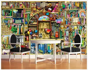 Foto personalizat tapet, picturi murale 3d tapet pentru pereți 3 d Desene animate pictate manual bibliotecă raft camera copiilor peretele din fundal