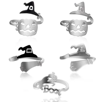 Halloween vrăjitoare pălărie mătură mătură mop felinar de dovleac gol simplu inel deschis decor de halloween petrecere de dans bijuterii