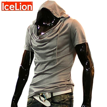 IceLion cu Gluga tricou Barbati Maneca Scurta Heap Guler T-Shirt Pentru Bărbați Moda Casual Tricou Solid Streetwear Oameni de Primavara Haine Noi