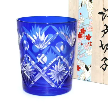 Japoneze Edo taie sticla de cristal albastru pahar de whisky meșter sculptate manual nitrat de cadouri de zi cu zi