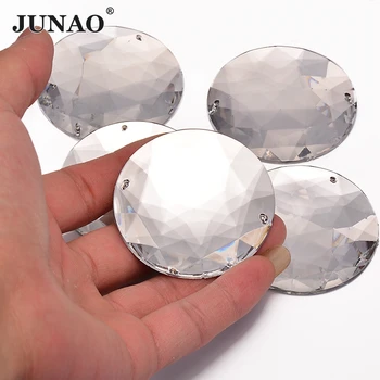 JUNAO 52mm Mare Limpede Cristal Alb Cusut Strasuri Margele Acrilice Flatback Cristale Strass Aplicatiile de Pietre Rotunde Pentru Îmbrăcăminte