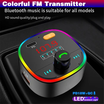 KEBIDUMEI Masina Bluetooth5.0 Transmițător FM de Tip C și Dual USB Încărcător 7-culoare Atmosferă de Lumină Mp3 Player de Muzică fără Pierderi