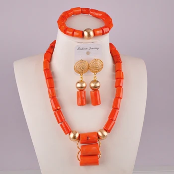 la modă portocaliu nigerian coral margele bijuterii set africane margele coliere pentru femei
