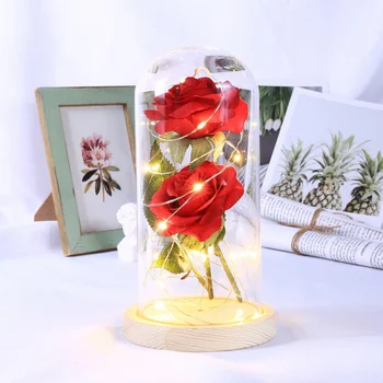 Lampă cu LED-uri de Frumusete Si Bestia Flori În Cupolă de Sticlă Centura de Crăciun Artificial a Crescut Decor Acasă Pentru Cadou de Ziua Îndrăgostiților