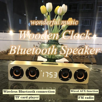 Lemn Subwoofer Calculator Ceas Bluetooth Speaker în aer liber FM Radio Soundbox TV Soundbar 3D Stereo Card Home Theater Centru Muzical