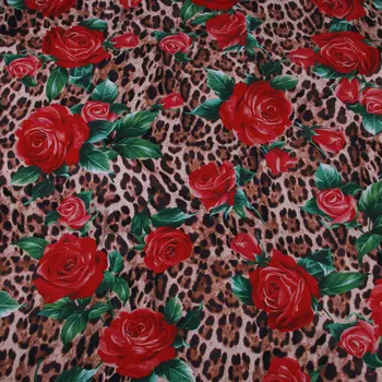 Leopard și Rose Print Poliester Moale Cady Tesatura pentru Femei Primavara Vara Toamna Cady Godet Dress Fusta Camasa de Cusut DIY-AF972